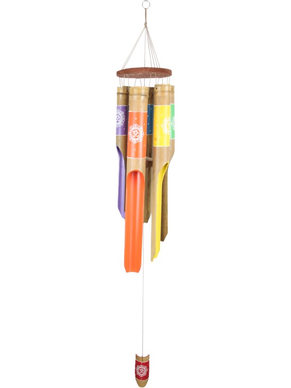 6 Tube Bamboo "Om" Meditation Wind Chime in 7 Chakra Colours
